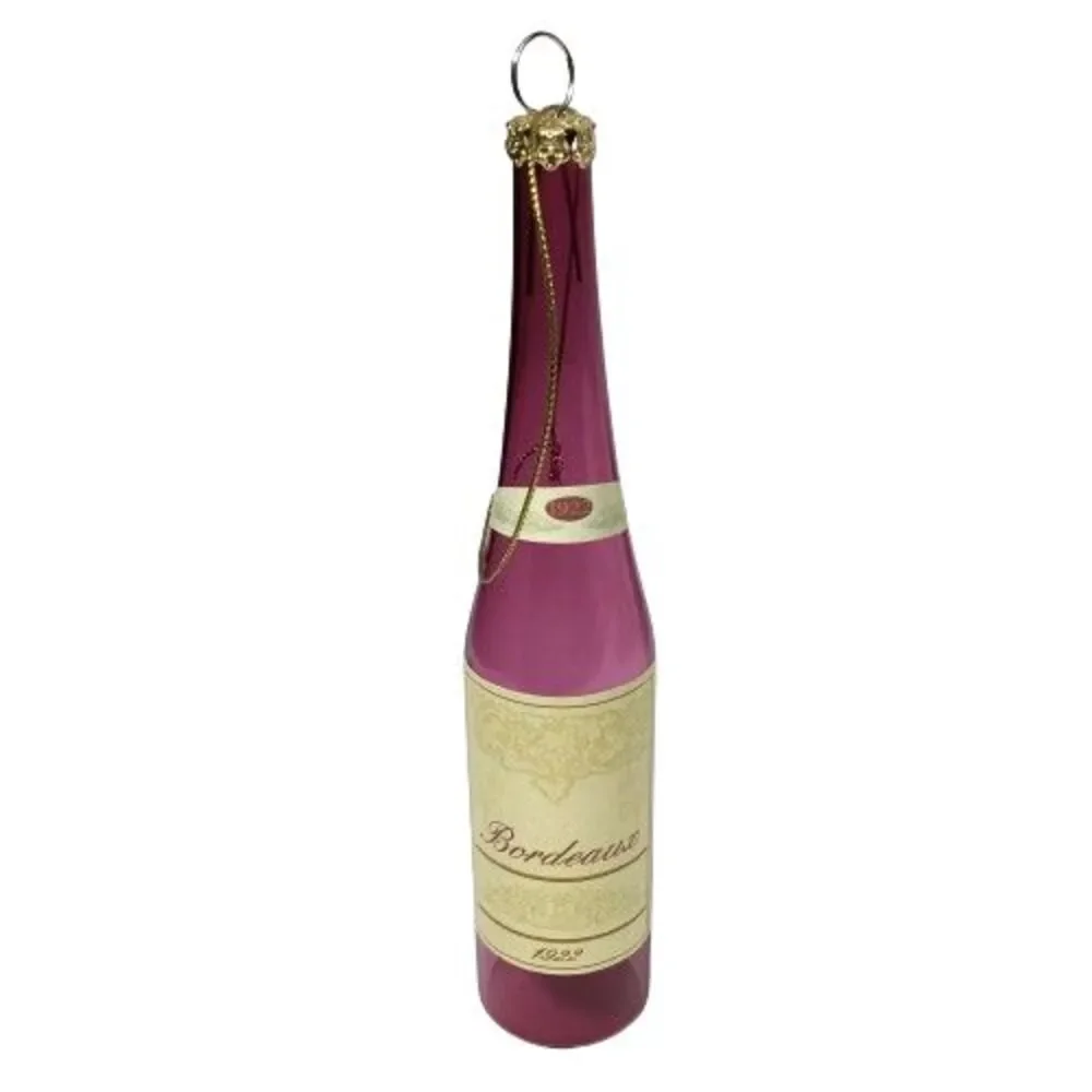 Old World Red Wine Bottle 1922 Bordeaux Glass Christmas Holiday Ornament SCF 6